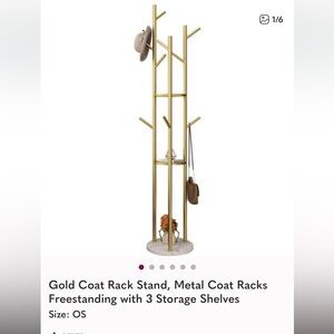 Gold Coat Rack Stand, Metal Coat Racks Freestanding with 3 Storage Shelves